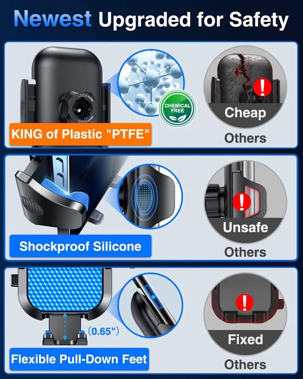 VANMASS [Pro Version] Universal Car Phone Mount [Super Suction Cup] Dashboard Phone Holder, Handsfree Windshield Dash Vent Phone Holder Car, Compatible for iPhone 16 15 14 13 Samsung LG & Truck,Blue