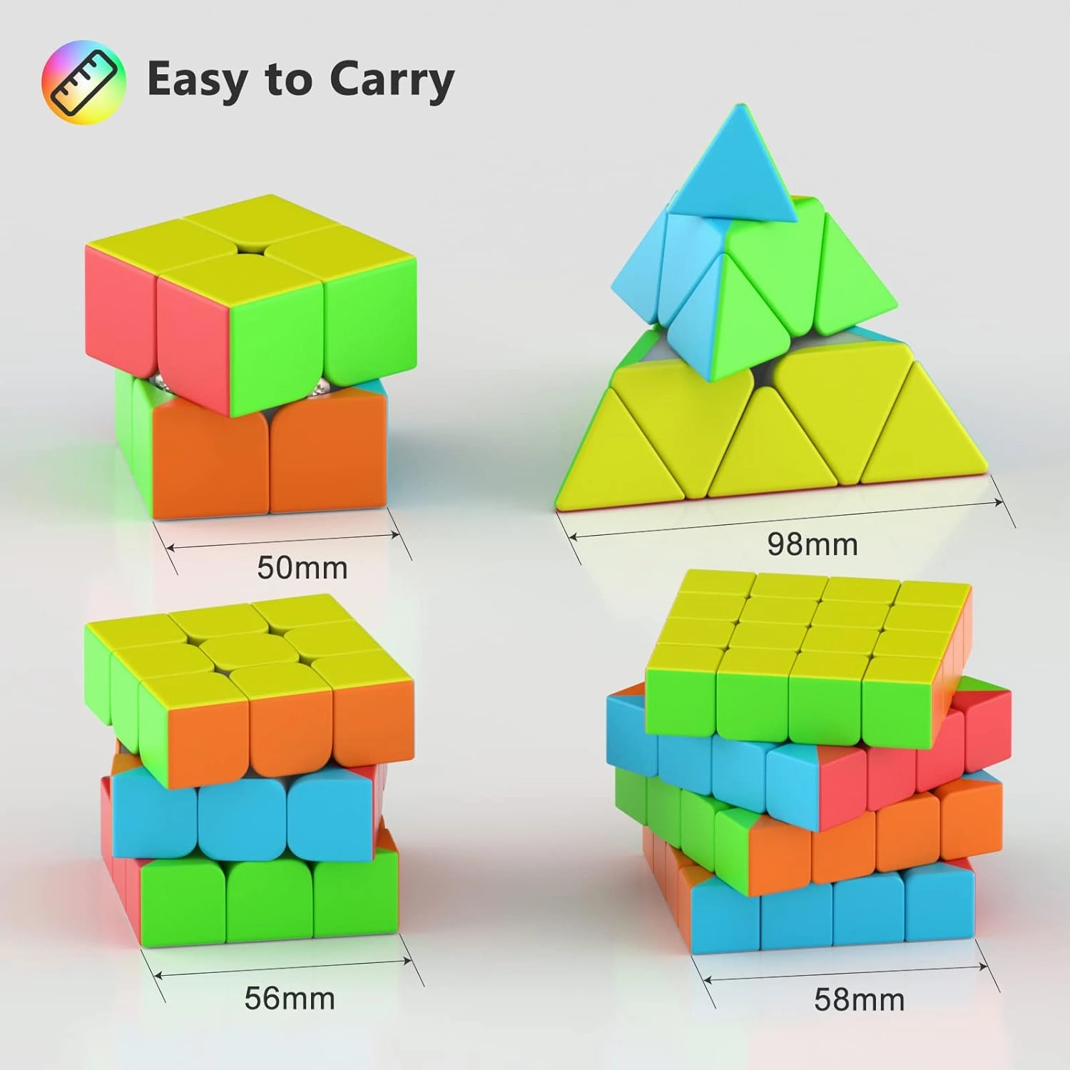 Vdealen Speed Cube Set, Puzzle Cube Bundle of 2x2x2 3x3x3 4x4x4 Pyramid Magic Cube Set, Birthday Party Christmas Stocking Stuffers Gift for Kids Teens Adults(Stickerless)