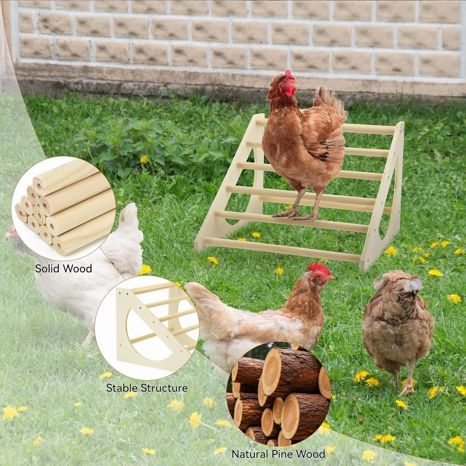 Vehomy Chicken Roosting Bar Solid Wood Roosting Ladder Poultry Perch Stand Jungle Gym for Backyards Chicken Coops Farms Chicken Toy for Chicks Hens Roosters Large Birds Parrots Macaws S