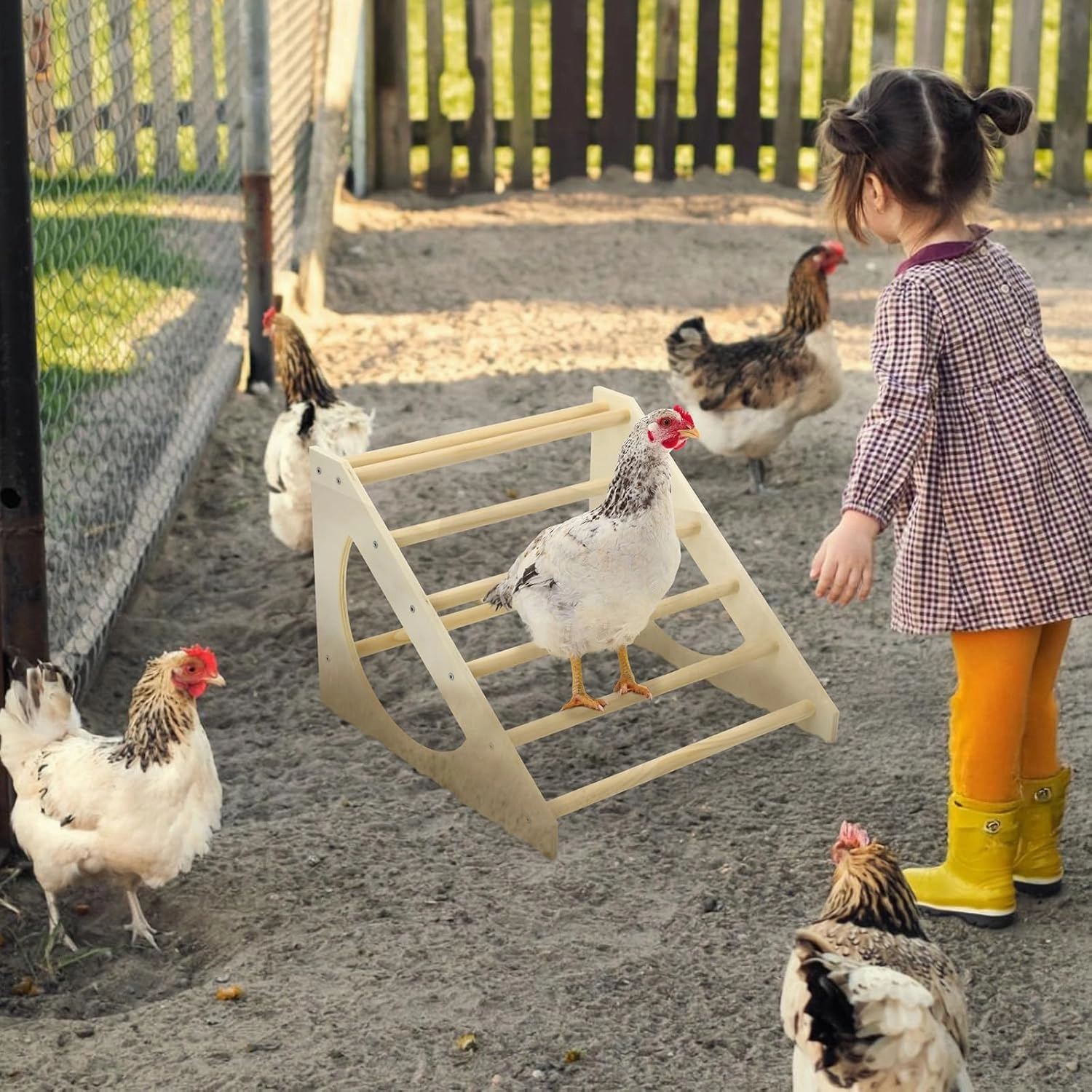 Vehomy Chicken Roosting Bar Solid Wood Roosting Ladder Poultry Perch Stand Jungle Gym for Backyards Chicken Coops Farms Chicken Toy for Chicks Hens Roosters Large Birds Parrots Macaws S