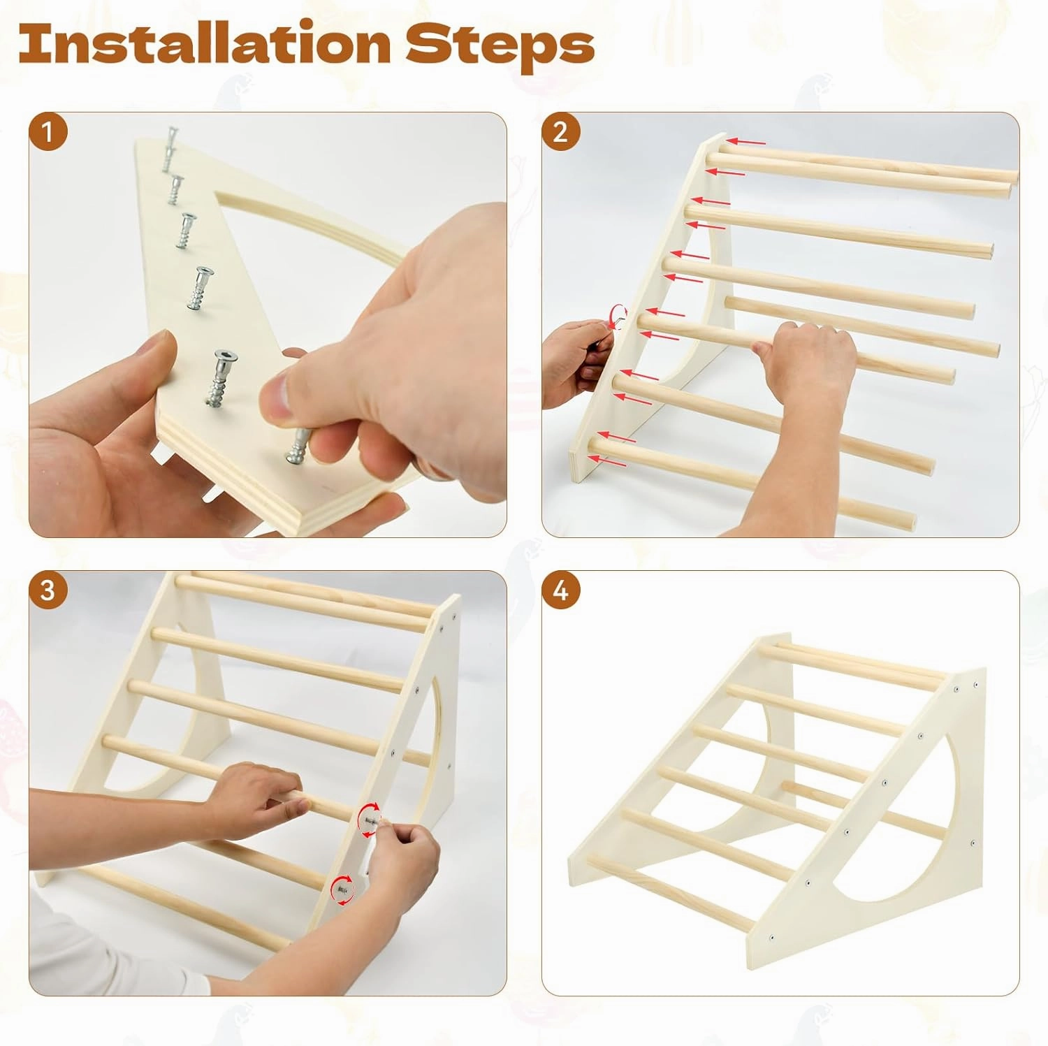 Vehomy Chicken Roosting Bar Solid Wood Roosting Ladder Poultry Perch Stand Jungle Gym for Backyards Chicken Coops Farms Chicken Toy for Chicks Hens Roosters Large Birds Parrots Macaws S