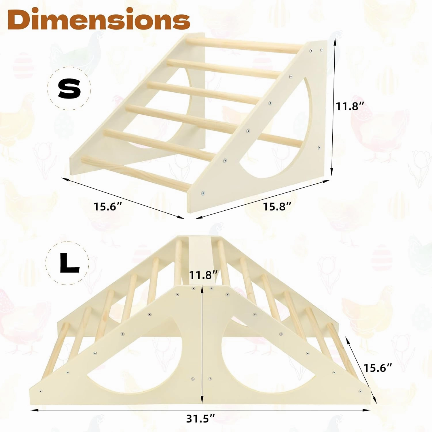 Vehomy Chicken Roosting Bar Solid Wood Roosting Ladder Poultry Perch Stand Jungle Gym for Backyards Chicken Coops Farms Chicken Toy for Chicks Hens Roosters Large Birds Parrots Macaws S
