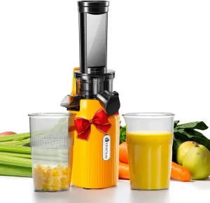 Ventray Ginnie Mini Cold Press Juicer, Small Slow Masticating Juicer for Vegetables and Fruits, High Juice Yield, Easy to Clean, Space-Saving, Fit for Personal/Travel/Picnic/Office - Yellow