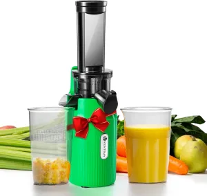 Ventray Ginnie Mini Cold Press Juicer, Small Slow Masticating Juicer for Vegetables Fruits, High Juice Yield, Easy to Clean, Space-Saving, Fit for Personal/Travel/Picnic/Office - Green