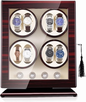 Vertical 8 Watch Winders with LED Backlight, Watches Shaker with Quiet Motor Automatic Rotary Winding, Mechanical Wooden Watch Box with 5 Modes,Leather 02 (Leather 05)