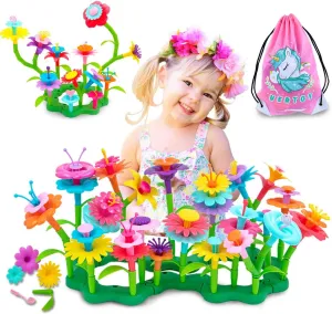 VERTOY Gifts for 3 4 5 6 Year Old Girls, Flower Garden Building Toys Set for Toddlers, STEM Preschool Activities and Gardening Pretend Playset, Stacking Game for Age 3  Little Kids