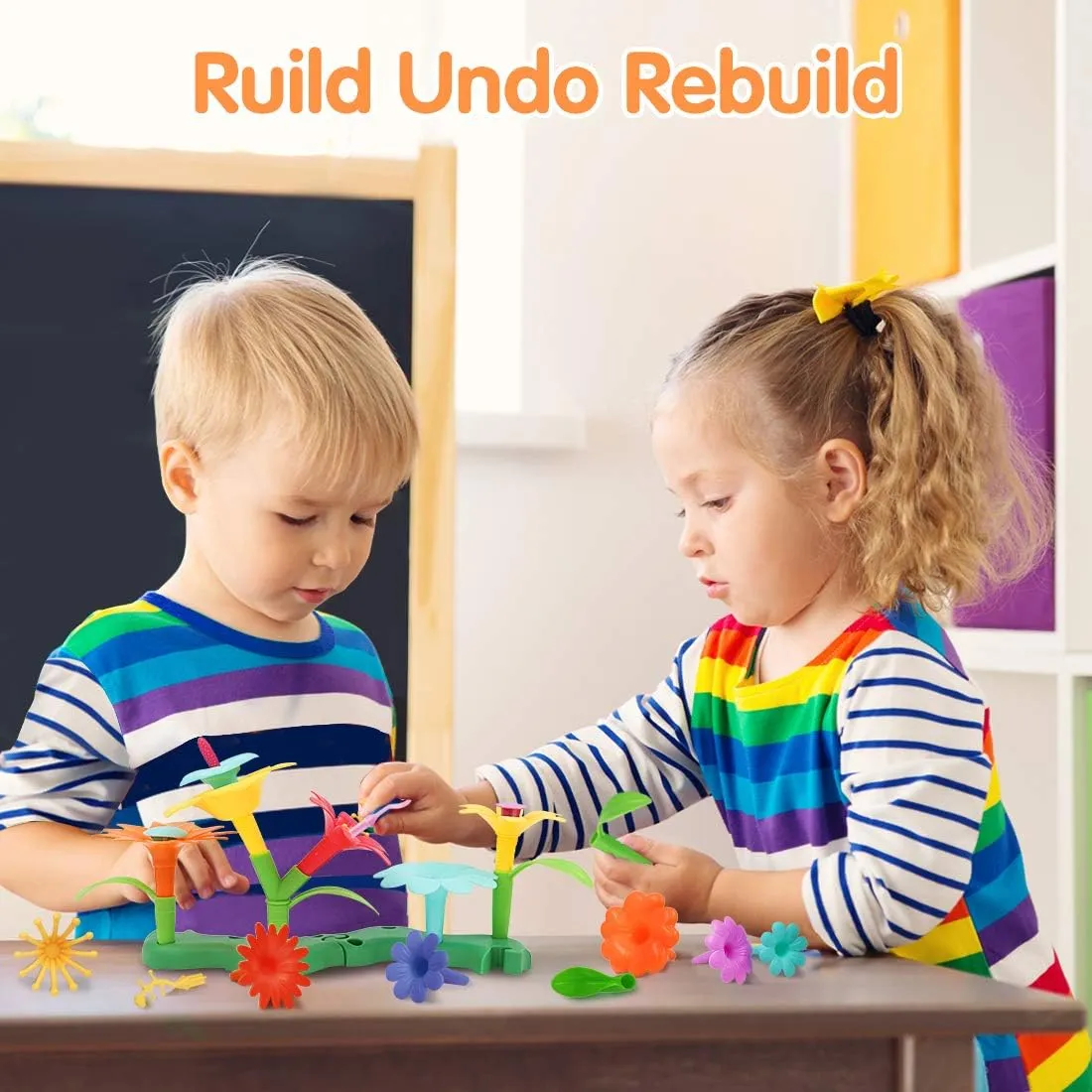 VERTOY Gifts for 3 4 5 6 Year Old Girls, Flower Garden Building Toys Set for Toddlers, STEM Preschool Activities and Gardening Pretend Playset, Stacking Game for Age 3  Little Kids