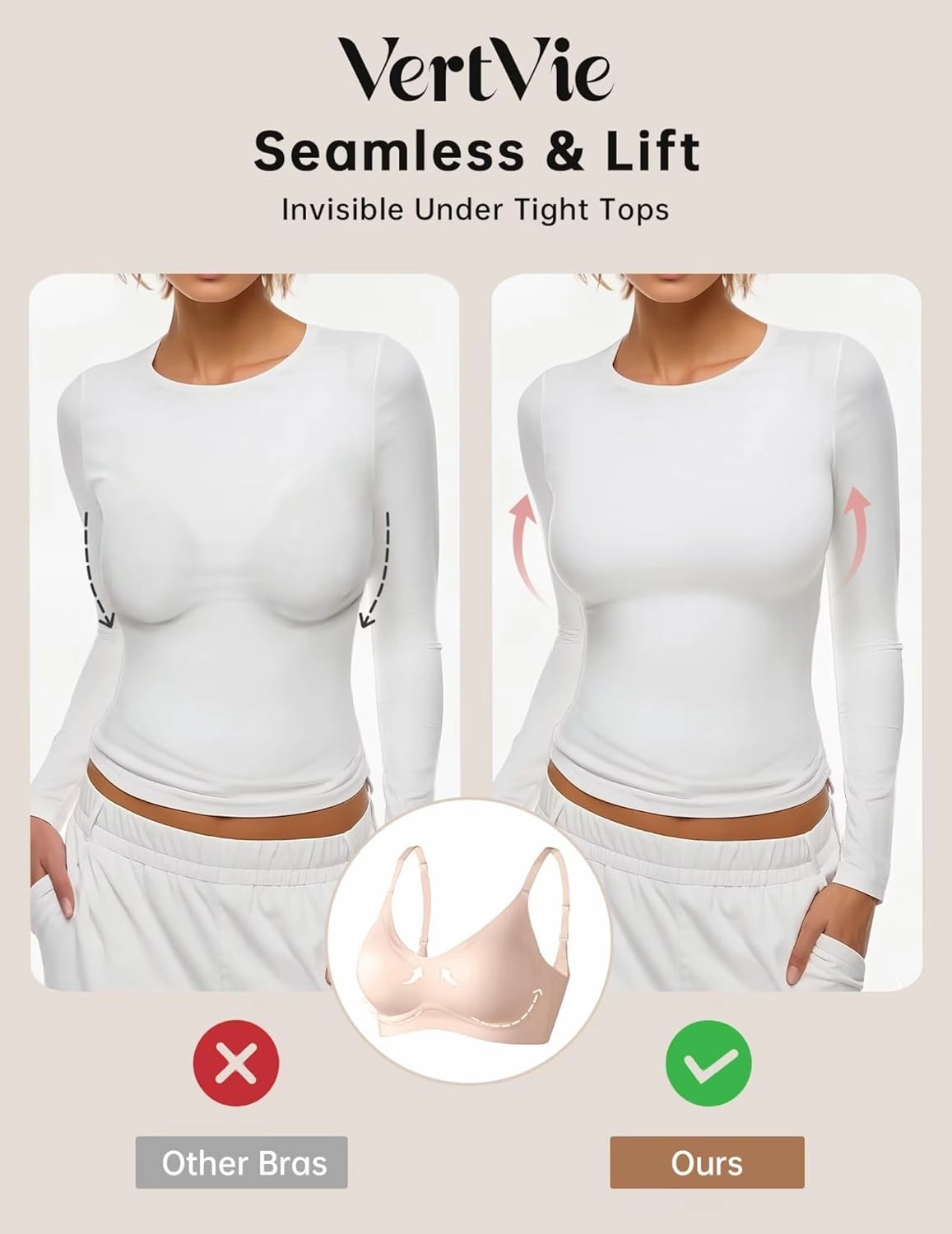 Vertvie Womens Seamless Bra No Underwire Comfort Push Up Bras Buttery Soft Wireless Bralette Full Coverage Sport Everyday Bra