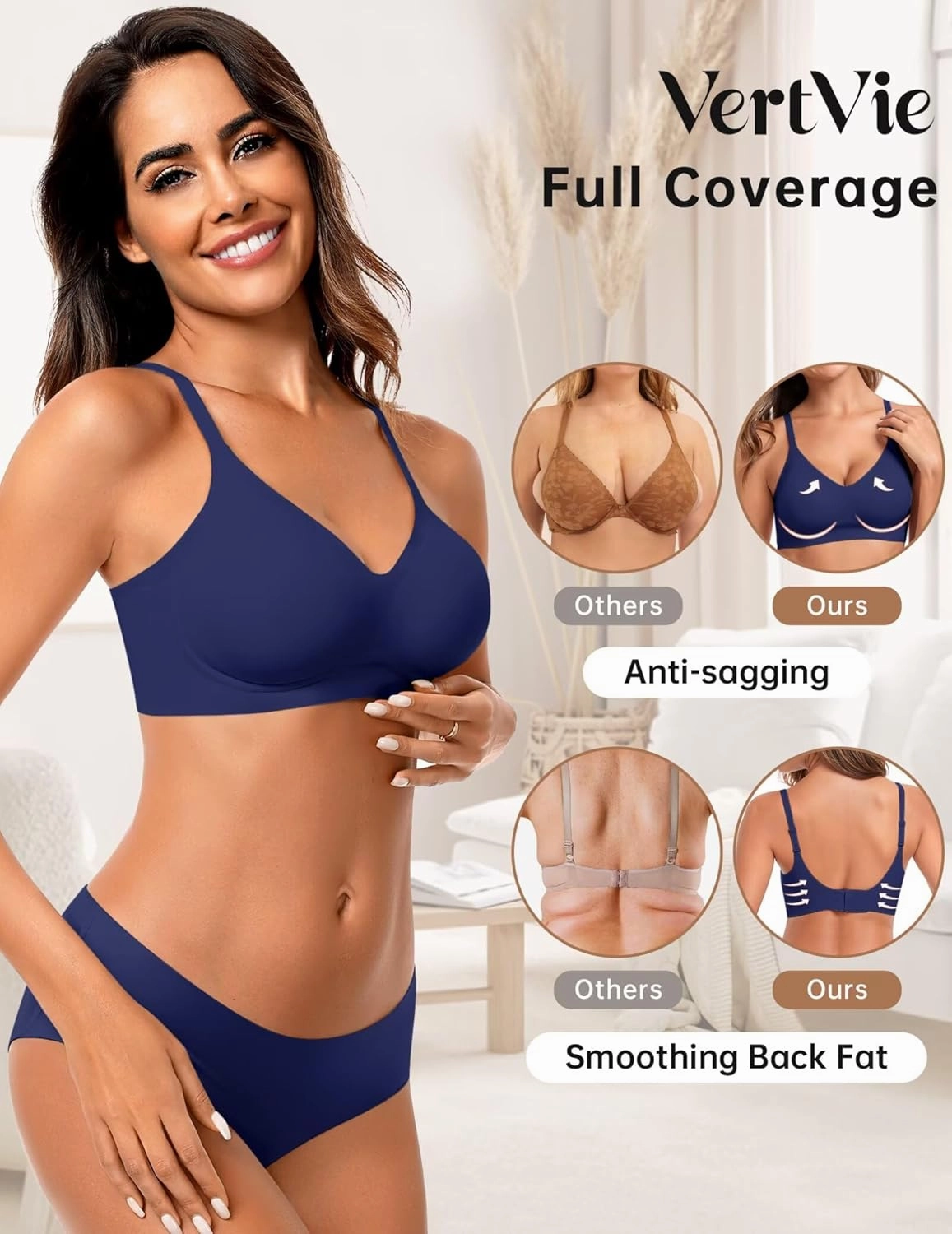 Vertvie Womens Seamless Bra No Underwire Comfort Push Up Bras Buttery Soft Wireless Bralette Full Coverage Sport Everyday Bra
