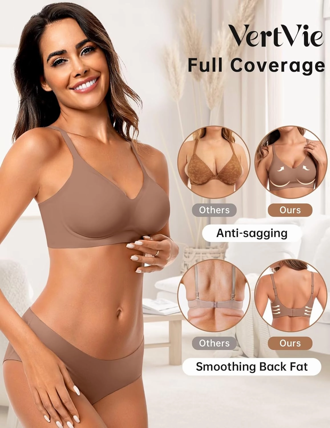 Vertvie Womens Seamless Bra No Underwire Comfort Push Up Bras Buttery Soft Wireless Bralette Full Coverage Sport Everyday Bra