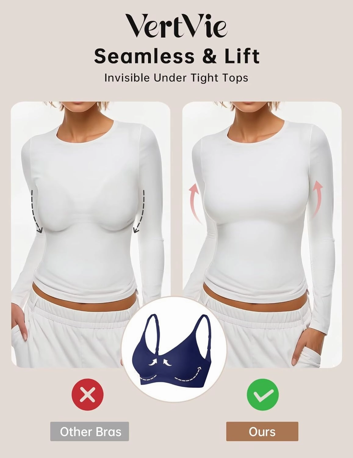 Vertvie Womens Seamless Bra No Underwire Comfort Push Up Bras Buttery Soft Wireless Bralette Full Coverage Sport Everyday Bra