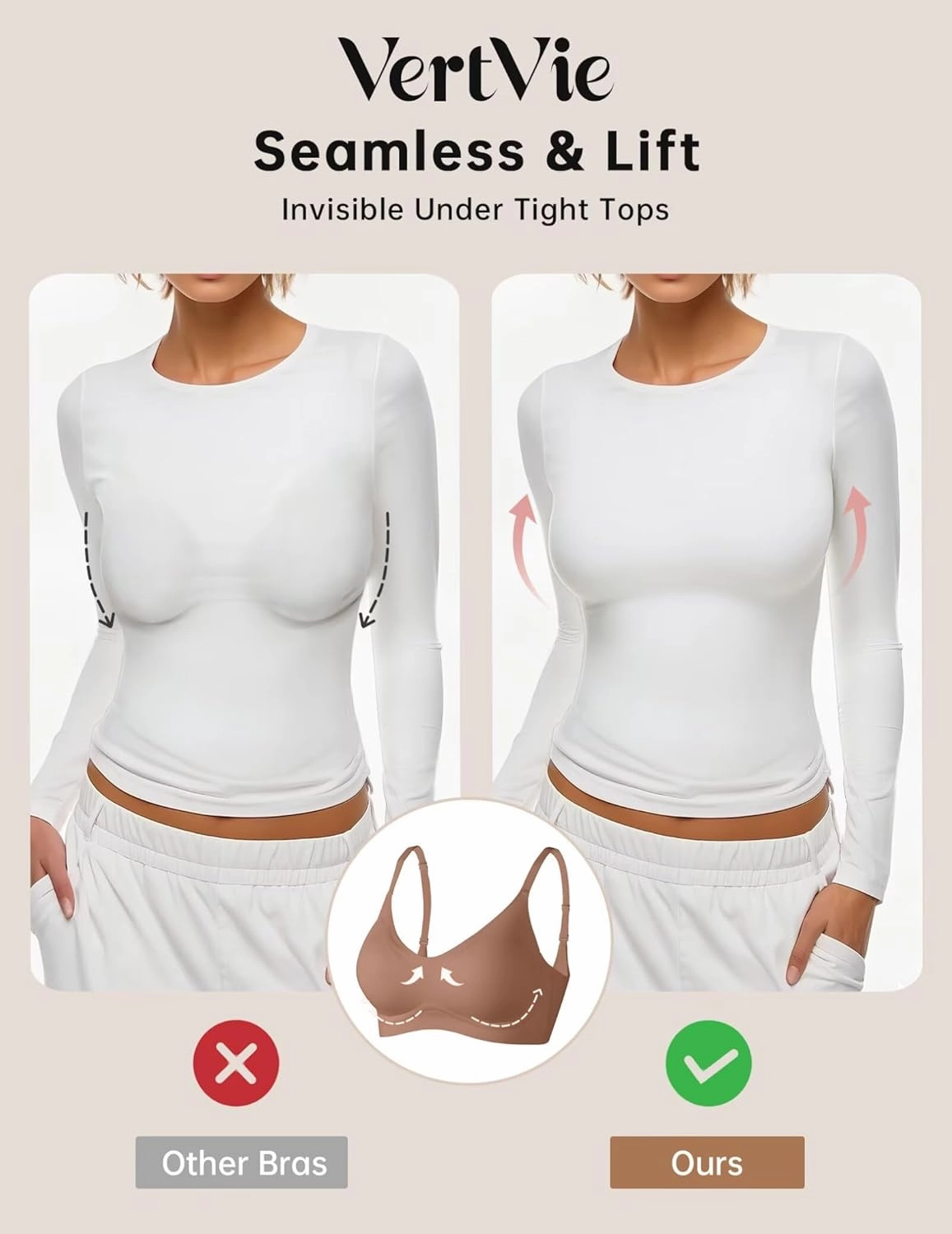 Vertvie Womens Seamless Bra No Underwire Comfort Push Up Bras Buttery Soft Wireless Bralette Full Coverage Sport Everyday Bra