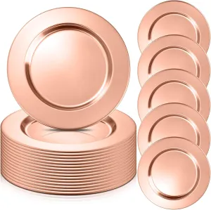 Vesici 12 Pcs Rose Stainless Steel Charger Plates 13 Inch Round Metal Charger Plates Bulk Mirror Elegant Charger Luxury Table Decor for Wedding Dinner Party
