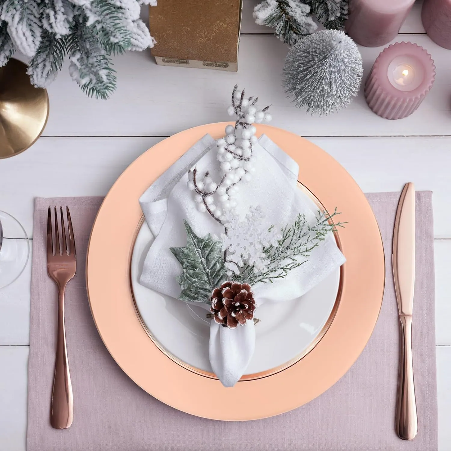 Vesici 12 Pcs Rose Stainless Steel Charger Plates 13 Inch Round Metal Charger Plates Bulk Mirror Elegant Charger Luxury Table Decor for Wedding Dinner Party