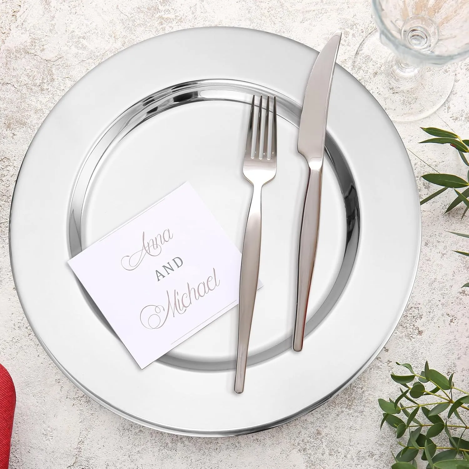 Vesici 12 Pcs Silver Stainless Steel Charger Plates 13 Inch Round Metal Charger Plates Bulk Mirror Elegant Charger Luxury Table Decor for Wedding Dinner Party
