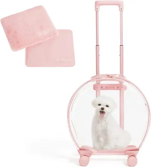VETRESKA Pet Carrier with 2 Mats, Pink Pet Transport Luggage with Wheels and Telescopic Handle, Pet Travel Carrier for Small & Medium Dogs/Cats