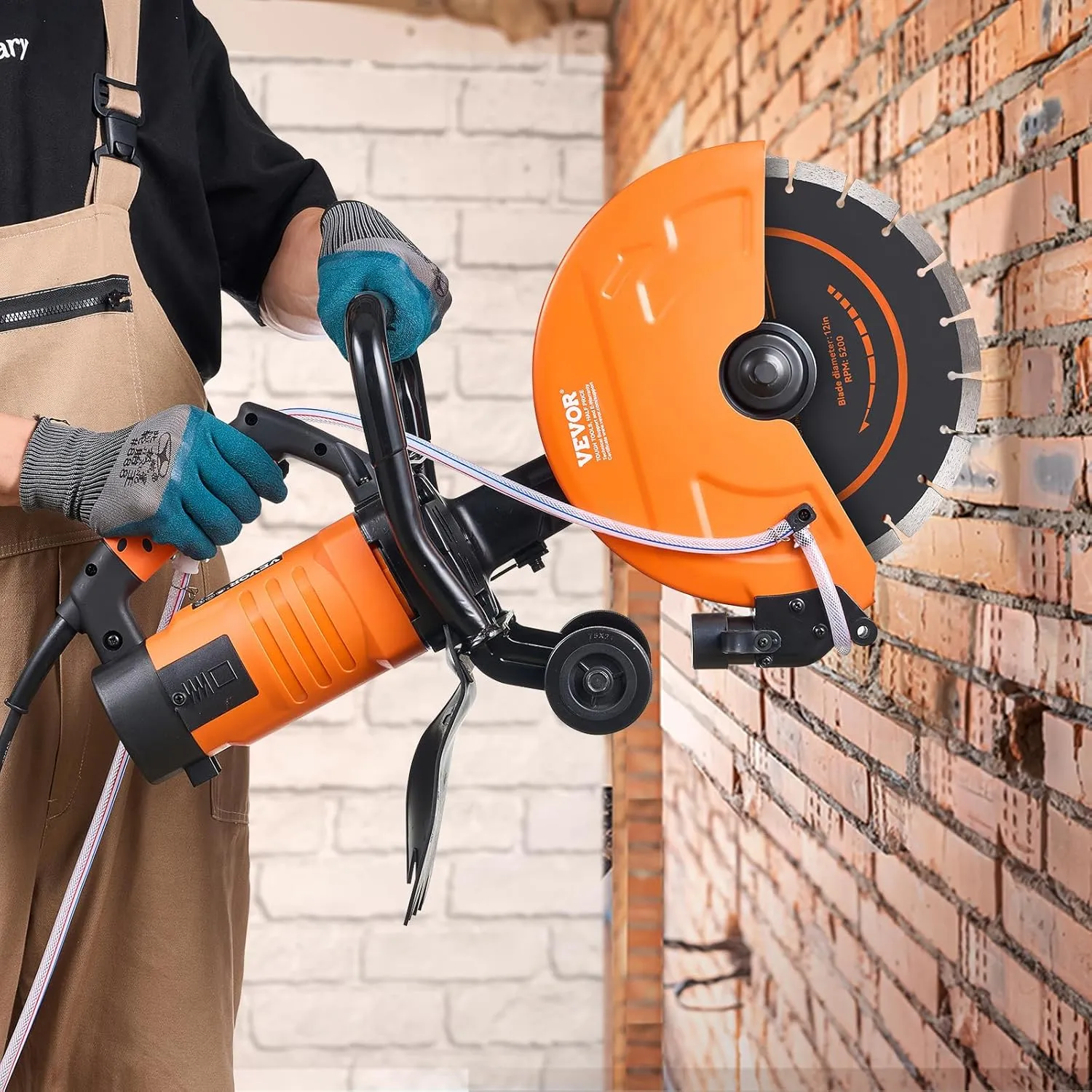 VEVOR Electric Concrete Saw, 12 in, 1800 W 15 A Motor Circular Saw Cutter with Max. 4.5 in Adjustable Cutting Depth, Wet Disk Saw Cutter Includes Water Line, Pump and Blade, for Stone, Brick…