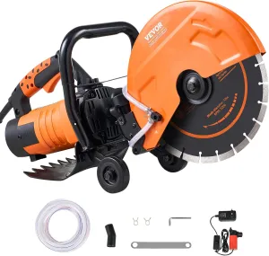 VEVOR Electric Concrete Saw, 12 in, 1800 W 15 A Motor Circular Saw Cutter with Max. 4.5 in Adjustable Cutting Depth, Wet Disk Saw Cutter Includes Water Line, Pump and Blade, for Stone, Brick…