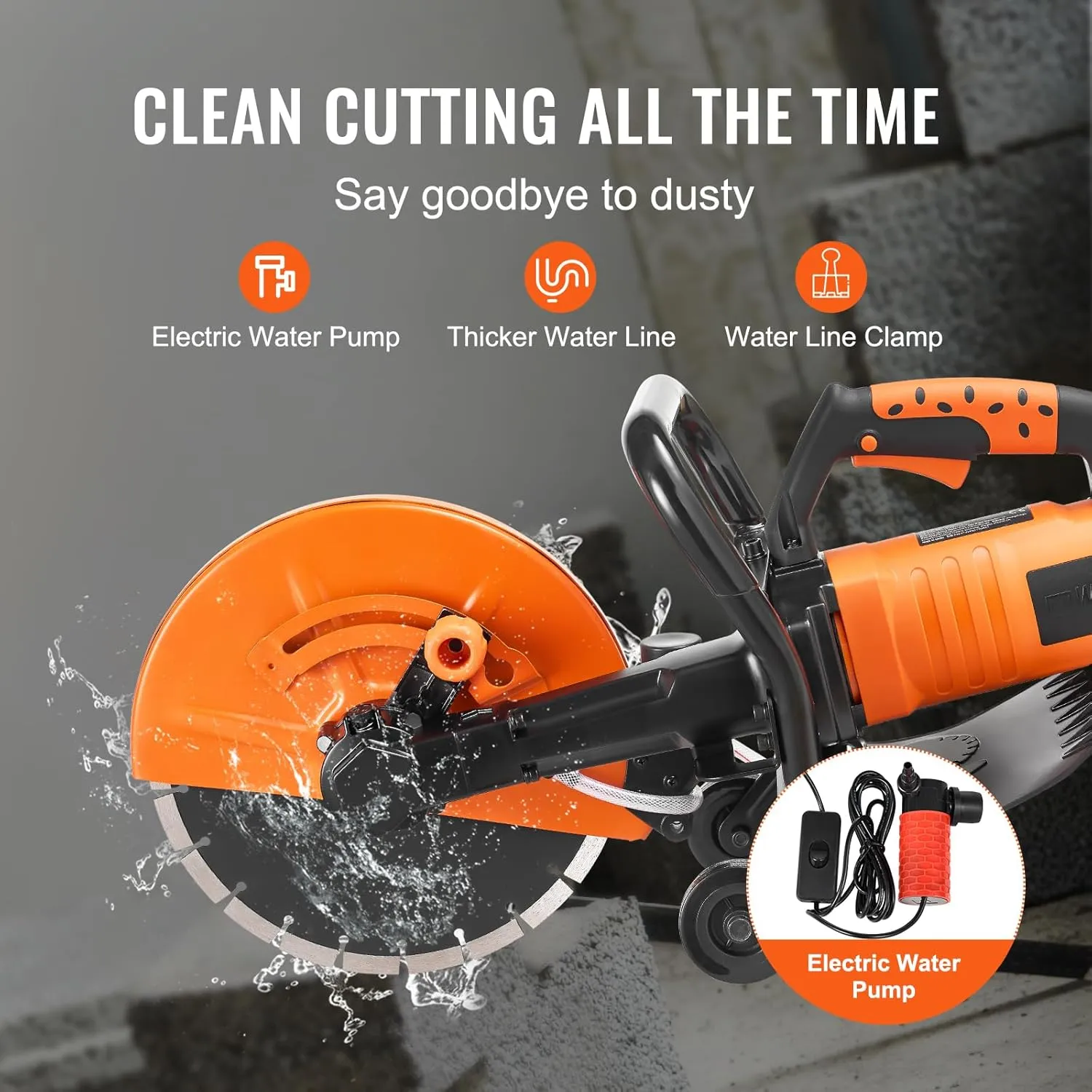 VEVOR Electric Concrete Saw, 12 in, 1800 W 15 A Motor Circular Saw Cutter with Max. 4.5 in Adjustable Cutting Depth, Wet Disk Saw Cutter Includes Water Line, Pump and Blade, for Stone, Brick…