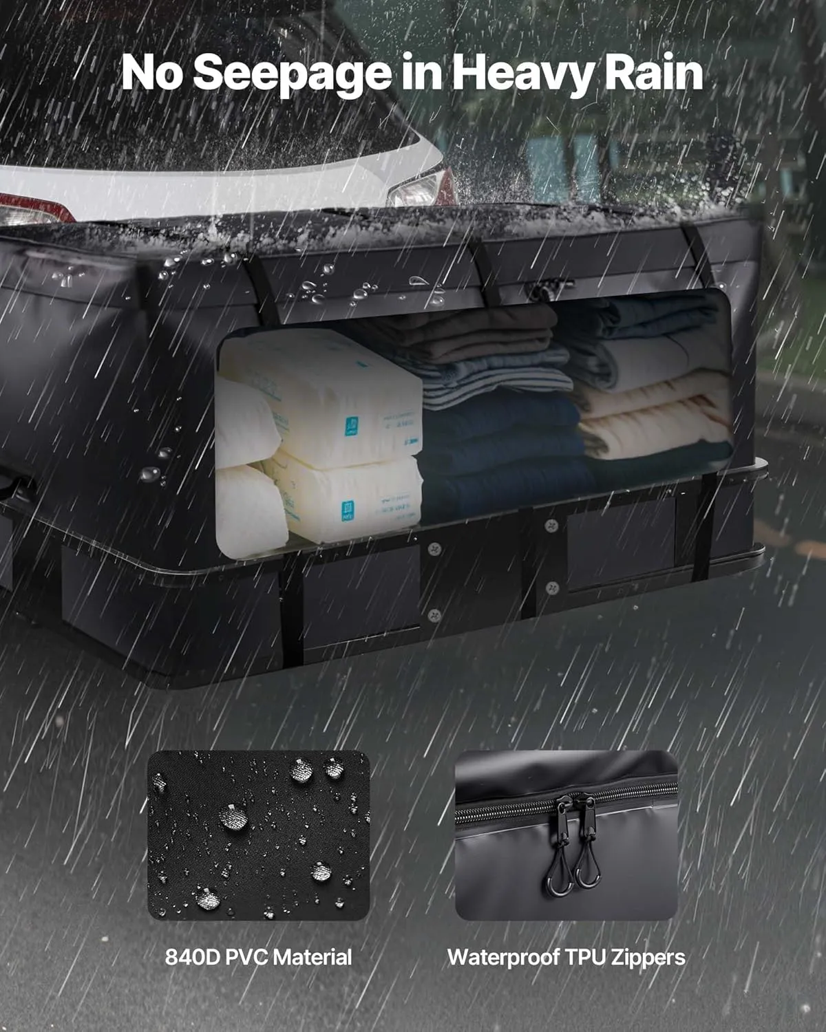 VEVOR Hitch Cargo Carrier Bag, Waterproof 840D PVC, 59.84 x 24.02 x 30.63 in (25 Cubic Feet), Heavy Duty Cargo Bag for Truck Bed Storage with Reinforced Straps, Suitable for Car SUV Vans Hitch Basket
