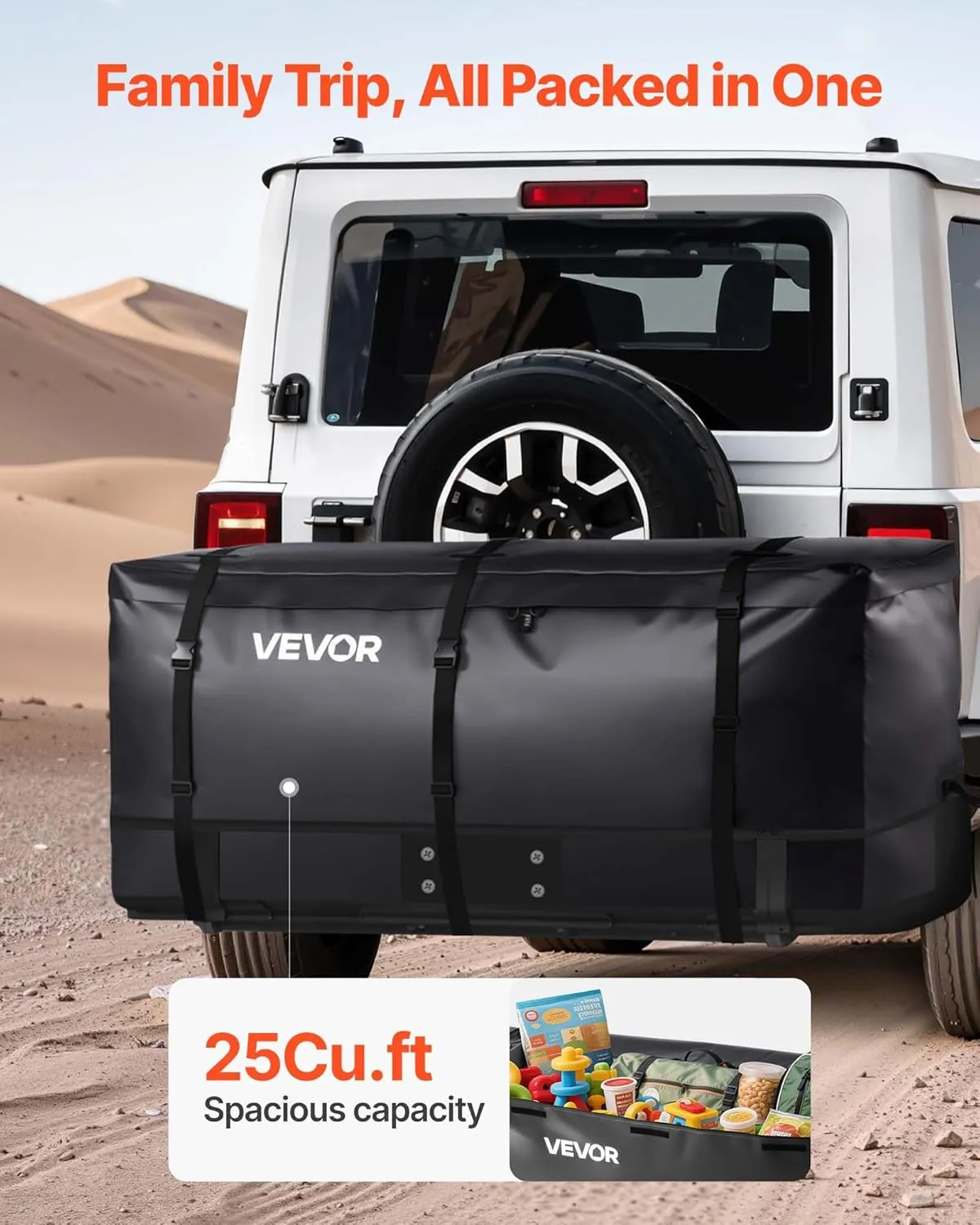VEVOR Hitch Cargo Carrier Bag, Waterproof 840D PVC, 59.84 x 24.02 x 30.63 in (25 Cubic Feet), Heavy Duty Cargo Bag for Truck Bed Storage with Reinforced Straps, Suitable for Car SUV Vans Hitch Basket
