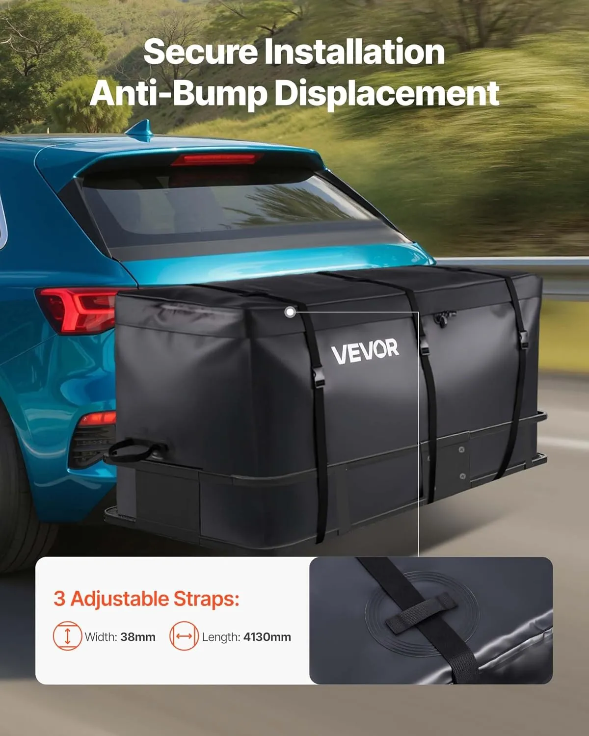 VEVOR Hitch Cargo Carrier Bag, Waterproof 840D PVC, 59.84 x 24.02 x 30.63 in (25 Cubic Feet), Heavy Duty Cargo Bag for Truck Bed Storage with Reinforced Straps, Suitable for Car SUV Vans Hitch Basket