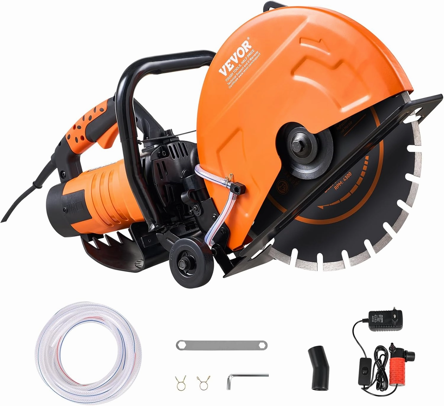 VEVOR Electric Concrete Saw, 14 in Circular Saw Cutter with 5 in Cutting Depth, Wet/Dry Disk Saw Cutter Includes Water Line, Pump and Blade, for Stone, Brick, Porcelain, Concrete, 2600W/15A Motor