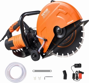 VEVOR Electric Concrete Saw, 14 in Circular Saw Cutter with 5 in Cutting Depth, Wet/Dry Disk Saw Cutter Includes Water Line, Pump and Blade, for Stone, Brick, Porcelain, Concrete, 2600W/15A Motor