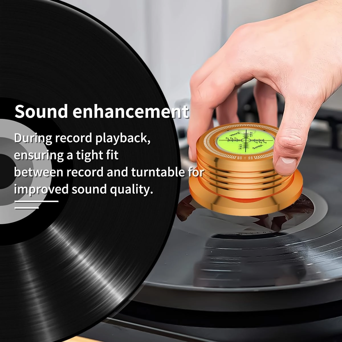 Viborg Turntable Stabilizer Phono LP Record Weight, Gold 60Hz Vinyl Record Player Clamp, 280G (9.9 OZ) HiFi 3 in 1 Turntable Level with Bubble Leveling Balanced for Record Player（LP628G）