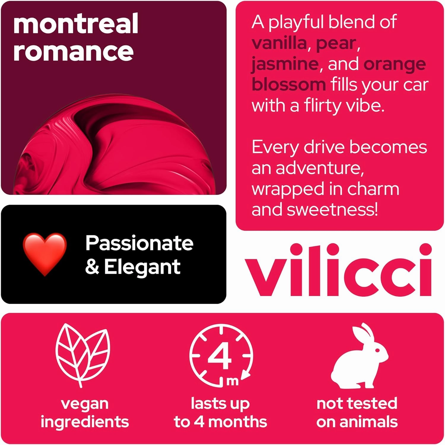 Vilicci Car Air Freshener | Luxurious Auto Perfume | Premium Hanging Air Freshener | Long Lasting Fragrance for Auto and Home | 1 Bottle of Car Scent (1 Count (Pack of 1), Montreal Romance)