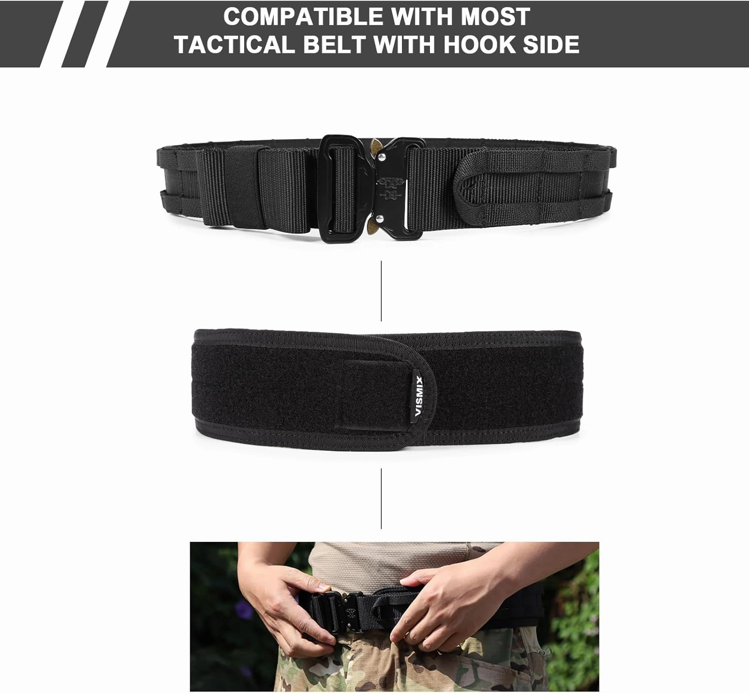VISMIX Tactical Anti-slip Pad Inner Belt with Loop System - Compatible for MOLLE Battle Belts with Outer Hook System