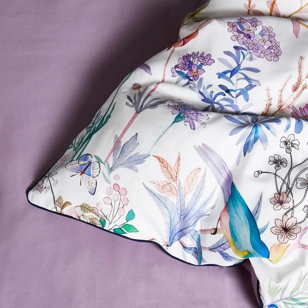 VM VOUGEMARKET Lilac Floral Comforter Set,Botanical Bird Pattern Bedding Set Soft Lightweight Bed in a Bag Garden Style Comforter Set (3pcs,Twin XL)