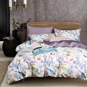 VM VOUGEMARKET Lilac Floral Comforter Set,Botanical Bird Pattern Bedding Set Soft Lightweight Bed in a Bag Garden Style Comforter Set (3pcs,Twin XL)