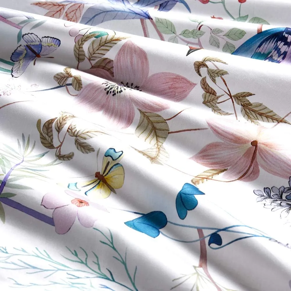VM VOUGEMARKET Lilac Floral Comforter Set,Botanical Bird Pattern Bedding Set Soft Lightweight Bed in a Bag Garden Style Comforter Set (3pcs,Twin XL)