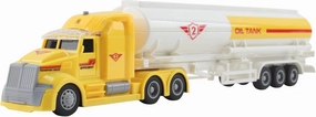 Vokodo Toy Semi Truck Fuel Trailer 14.5" Friction Powered with Lights and Sound Kids Push and Go Big Rig Oil Carrier Vehicle Transporter Semi-Truck Pretend Play Car Great Gift for Children Boys Girls