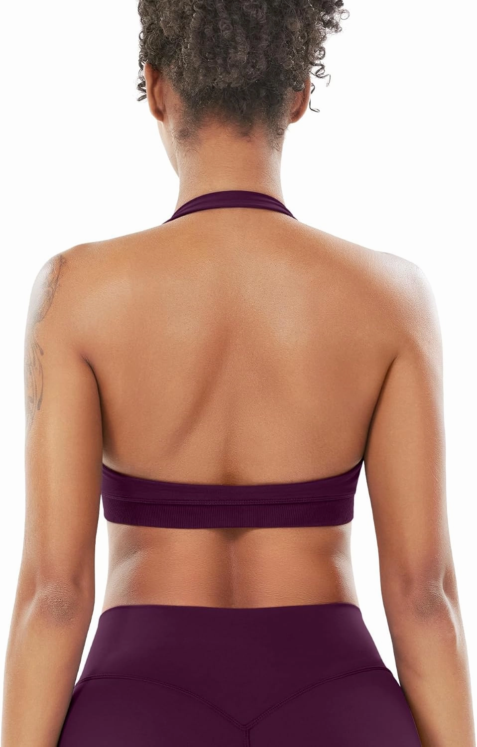 VOYJOY Women Workout Impact Bras Medium Low Support Halter Sports Bras Seamless Open Back Gym Padded Yoga Crop Top