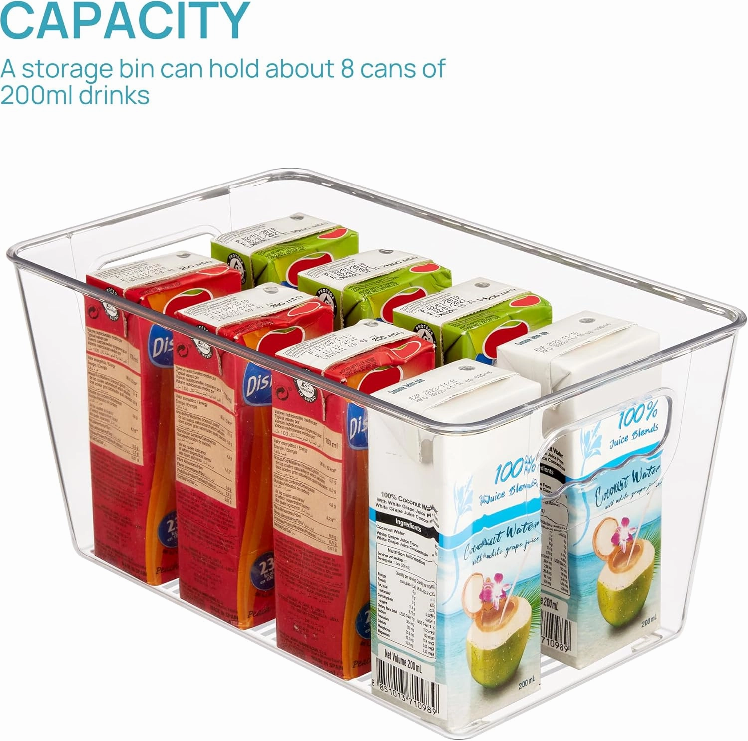 Vtopmart Clear Plastic Storage Bins, 6 PCS Pantry Organizer Bins with Handle for Refrigerator, Fridge, Cabinet, Kitchen, Countertops, Cupboard, Freezer Organization,Medium