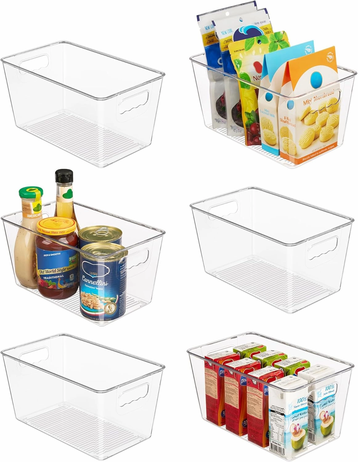 Vtopmart Clear Plastic Storage Bins, 6 PCS Pantry Organizer Bins with Handle for Refrigerator, Fridge, Cabinet, Kitchen, Countertops, Cupboard, Freezer Organization,Medium