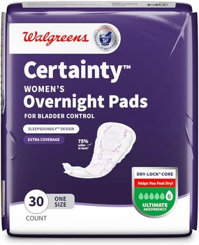 Walgreens Certainty Women's Overnight Bladder Control Pads, Ultimate Absorbency 30 ea (4)
