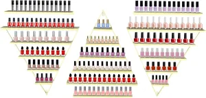 Wall-Mounted Nail Polish Display Racks 5 Tiers Gold Triangular Storage Rack Cosmetic Display Cases Lipstick Perfume Wall Shelf Essential Oil Organizers for Home Spa Nail Salon Shop (Gold)
