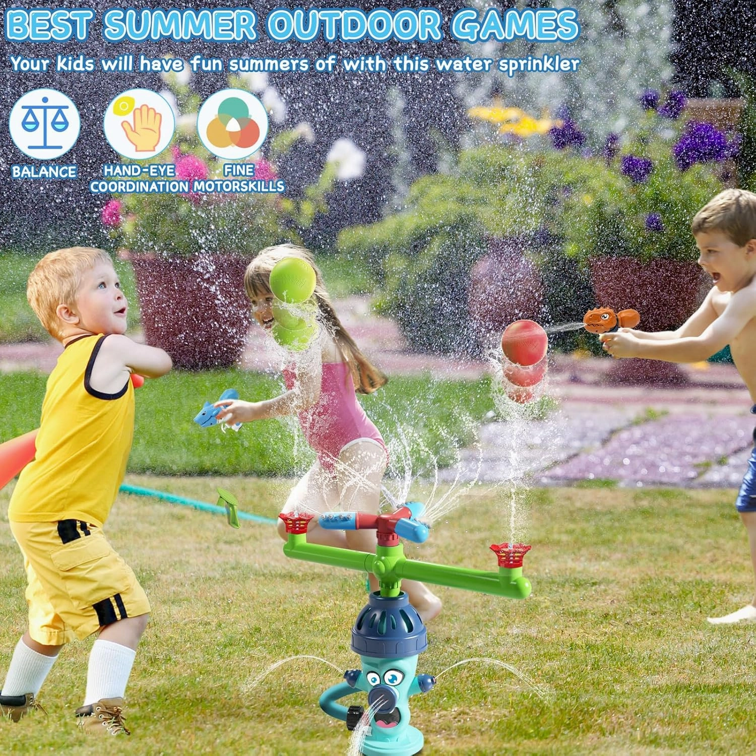 Water Sprinkler Baseball Toy,4 in 1 Outdoor Water Toys,Fun Summer Games,Kids Summer Water Play for The Backyard,Water Baseball for Kids Boys & Girls Age 3  Years (4&1 Fire Hydrant)
