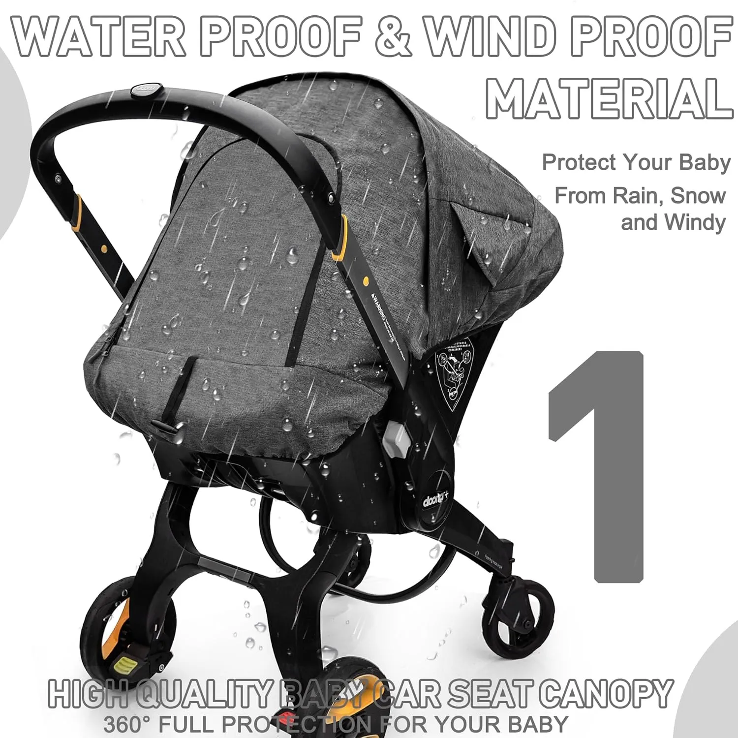 Waterproof Baby Car Seat Cover Compatible with Doona Car Seat and Stroller,Patented Windproof Car Seat Canopy for Boys & Girls, Keeps Babies Warm and Coz(Gray)
