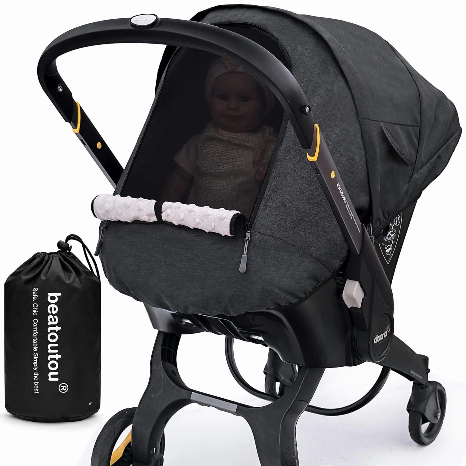 Waterproof Baby Car Seat Cover Compatible with Doona Car Seat and Stroller,Patented Windproof Car Seat Canopy for Boys & Girls, Keeps Babies Warm and Coz(Black)