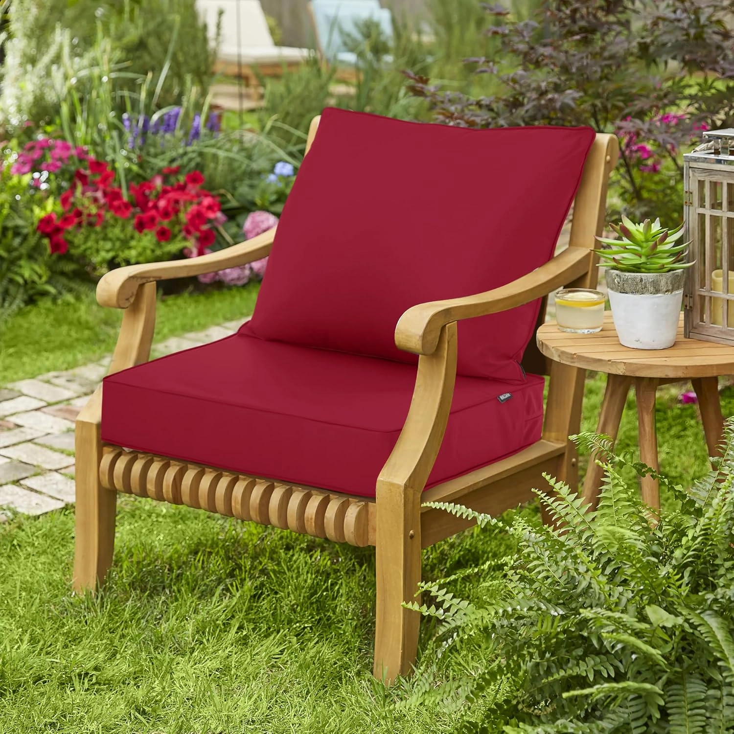 Waterproof Outdoor Chair Cushion Set, Fade and Tear Resistant Patio Furniture Cushions with Removeable Covers, 22x22 Inch, Burgundy, 1 Set