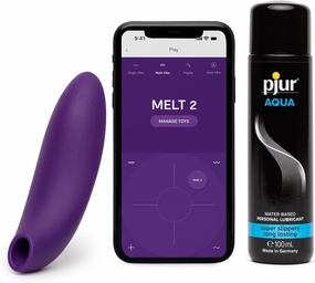 We-Vibe Melt 2 Purple Clitoris Vibrator Personal Massager & Pjur Aqua Water Based Personal Lubricant 3.4 fl oz - Sex Toys for Women Bundle