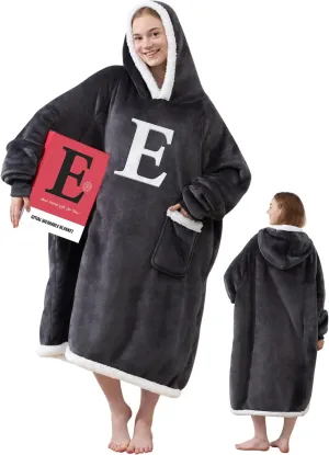 Wearable Blanket Hoodie with Initial A-Z, Sweatshirt Blanket Monogrammed Birthday Gifts for Women Girlfriend Mom Wife