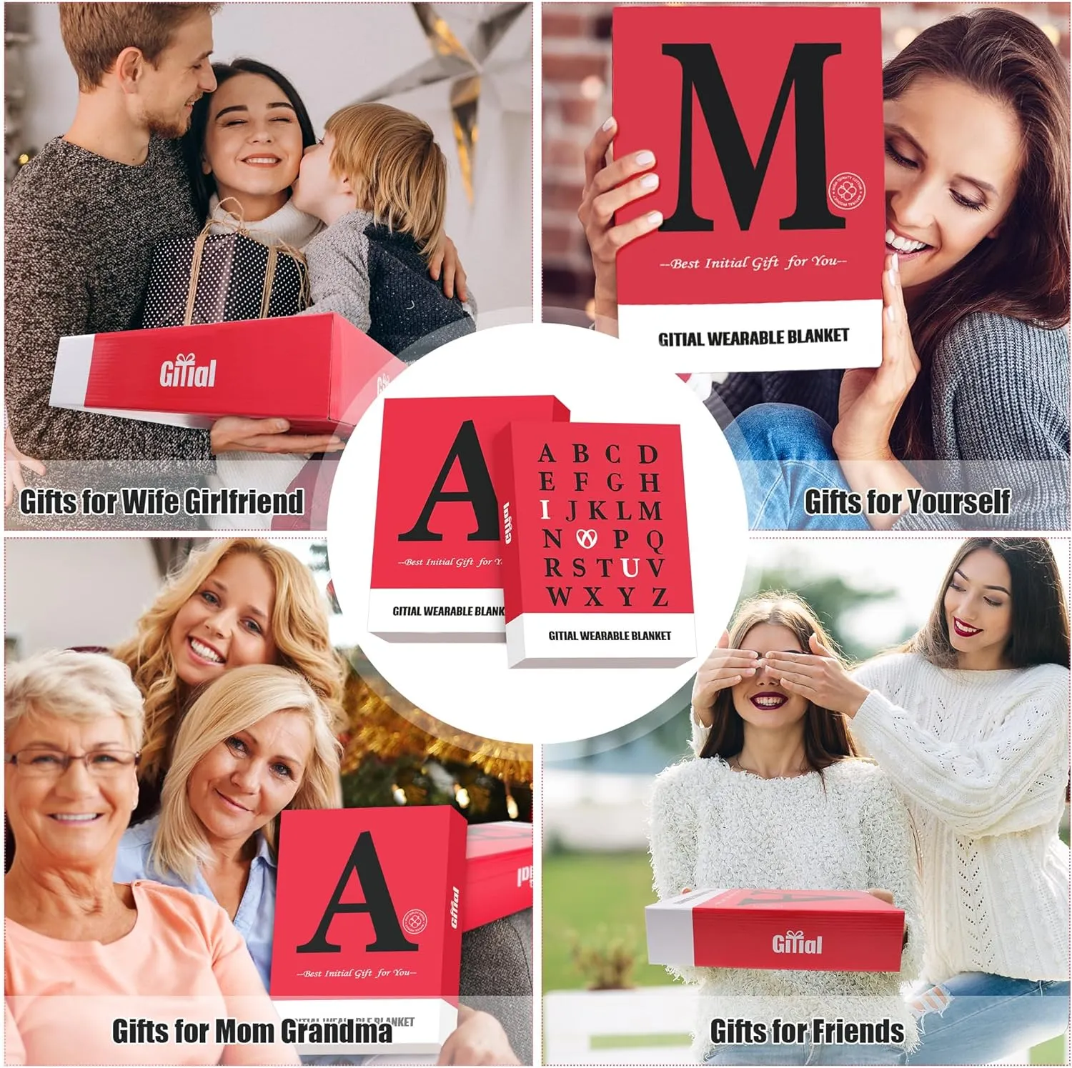 Wearable Blanket Hoodie with Initial A-Z, Sweatshirt Blanket Monogrammed Birthday Gifts for Women Girlfriend Mom Wife