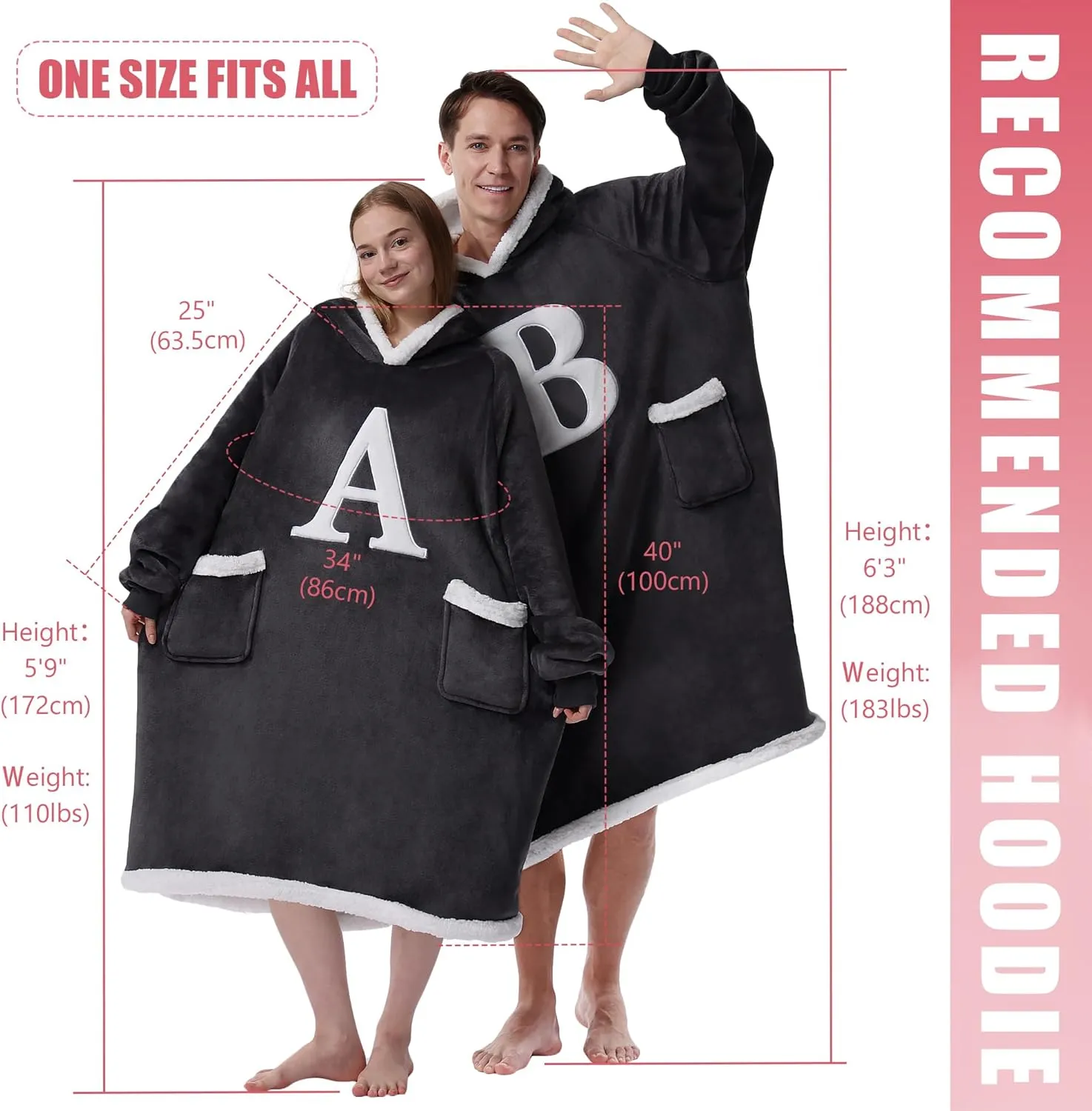 Wearable Blanket Hoodie with Initial A-Z, Sweatshirt Blanket Monogrammed Birthday Gifts for Women Girlfriend Mom Wife