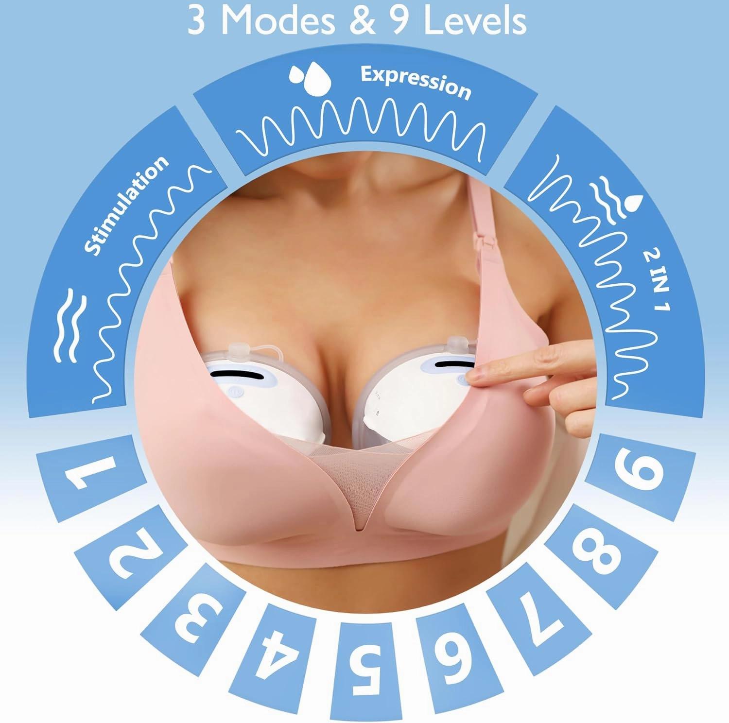 Wearable Double Breast Pump: Hands-Free Electric Pumps Wireless App Compatible with Personalized 3 Modes & 9 Levels - Independent Breastmilk Storage | Upgraded Soft Sealed Cushion Insert | 2-Pack Blue