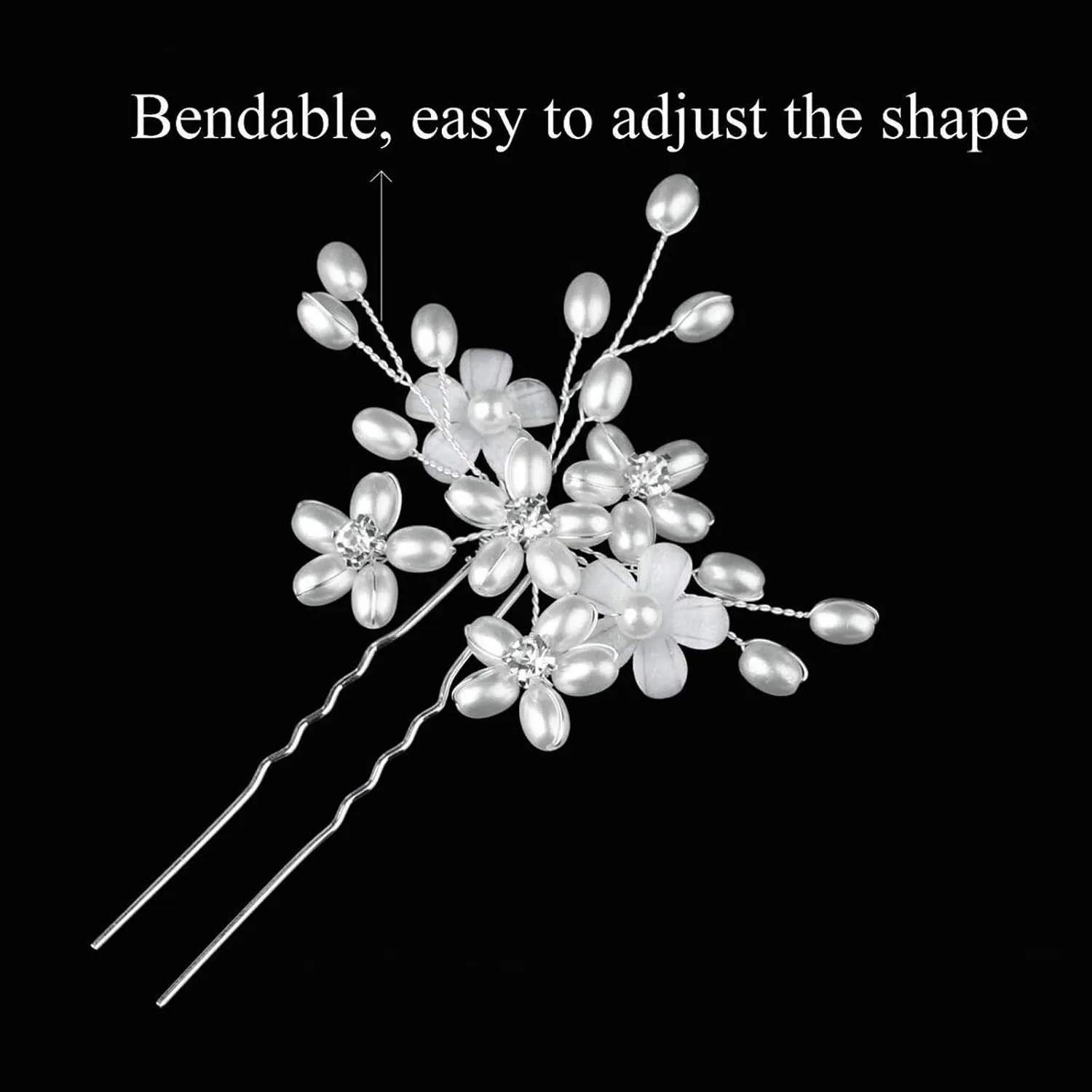 Wedding Hair Pins (3 Pcs) - Elegant Pearl Floral Crystal Hair Accessories for Bridal Women (Silver)
